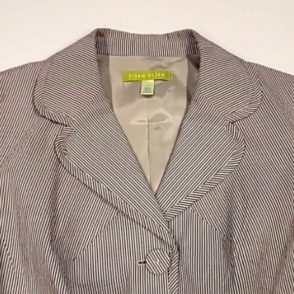 Sigrid Olsen Duo Color Seersucker 100% Cotton Striped Short Jacket Gray 6 - Picture 8 of 16